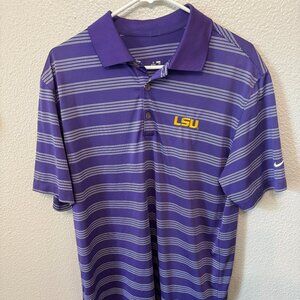 Nike Golf Size L Tour Performance Dri Fit LSU Purple Short Sleeve Polo Shirt